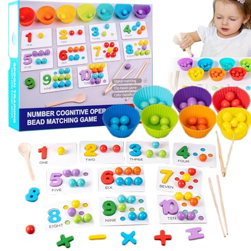 Montessori-Rechenspielzeug-Set, Zahlenspiel mit Perlen, 63-teilig, Gehirntraining für Kinder, Clip-Perlen, Vorschul-Lernspiel mit Perlen, Essstäbchen und Löffeln Montessori-Rechenspielzeug-Set, Zahlenspiel mit Perlen, 63-teilig, Gehirntraining für Kinder, Clip-Perlen, Vorschul-Lernspiel mit Perlen, Essstäbchen und Löffeln von Generisch