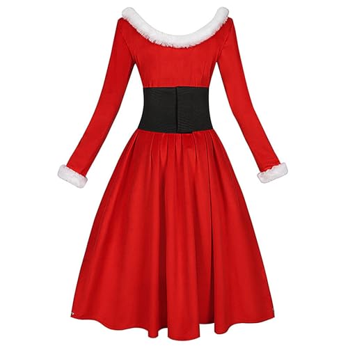 Mrs Claus Kostüm – Claus Kostüm Erwachsene Damen | Xm-as Kleider | Weihnachtskleid Vintage Santa Kleid | Langarm Damen Santa Kleid für Weihnachten Party Valentinstag Jubiläen von Generisch