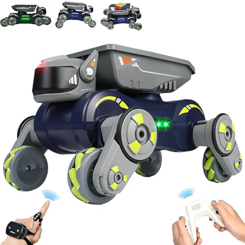 Multifunctional Stunt Mechanical Dog Car Toy, Vehicle RC Robot Dog Toys 2.4G, 6WD Gesture Sensing Remote Control Stunt Car, with Mist Spray, Music and Light (Bucket-Green) von Generisch