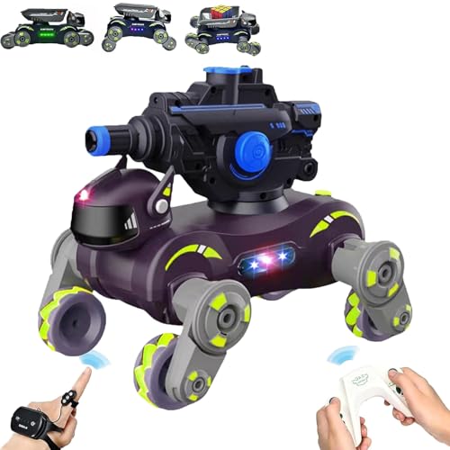 Multifunctional Stunt Mechanical Dog Car Toy, Vehicle RC Robot Dog Toys 2.4G, 6WD Gesture Sensing Remote Control Stunt Car, with Mist Spray, Music and Light (Tank-Green) von Generisch