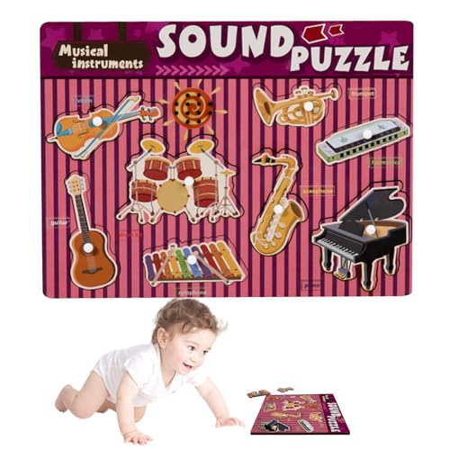 Musikinstrumente-Klangpuzzle,Klangpuzzle aus Holz, Musikalisches Puzzlebrett für Vorschulkinder, Musikalisches Steckpuzzle aus Holz mit Soundeffekt für Schule, Kindergarten, Kindergarten von Generisch