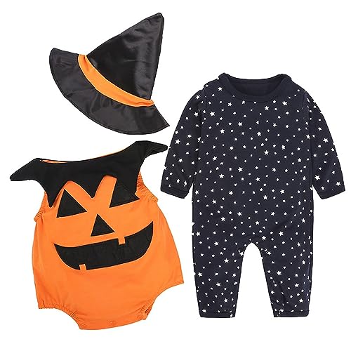 Neugeborenes Säugling Baby Junge Stern Kürbis Strampler Halloween Outfits Kostüm Set Kleinkind Herbst Outfits für Jungen (A, 12-18 Monate) von Generisch