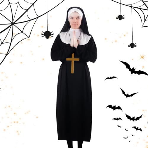Nonnenkostüm,Kreuz Anhänger Halskette Kopfschmuck Kleidung | Nonnen Outfit Kleiderset,für Damen Erwachsene Cosplay Halloween Themenparty Rollenspiel Bühnenauftritt Nonnenkostüm,Kreuz Anhänger Halskette Kopfschmuck Kleidung | Nonnen Outfit Kleiderset,für Damen Erwachsene Cosplay Halloween Themenparty Rollenspiel Bühnenauftritt von Generisch