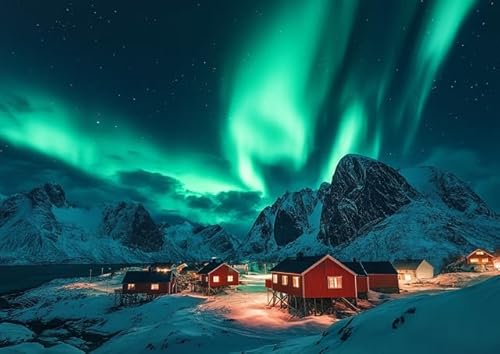 Northern Lights in Norway 1000 Teile Puzzle Großes Holzpuzzle für Erwachsene Jugendliche Familie Glückliche Geschenkidee Bauernhaus Wandkunst 50 x 75 cm Einweihungsgeschenk von Generisch