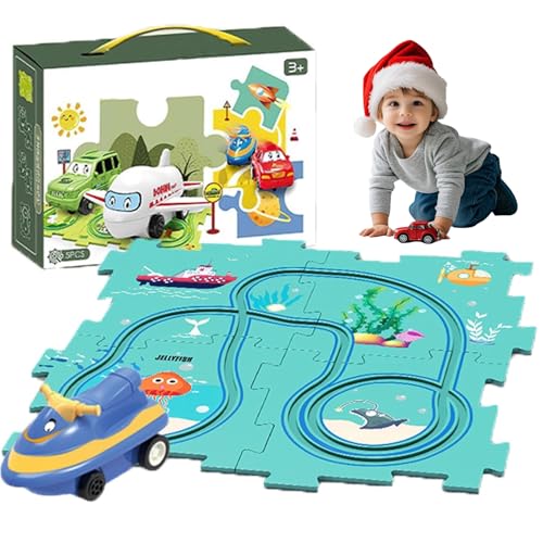 Nukids Puzzle Racer Kids Car Track Set, Puzzleracer Kids Car Track Set, Children's Educational Puzzle Track Car Play Set, Christmas Birthday Gift for Boys Girls (5PCS,Ocean) von Generisch