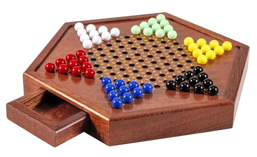 Oasis: Hochwertiges Chinese Checkers Set, 32 cm, Holz mit Aufbewahrungsschublade und 72 Plexiglasmurmeln in 6 leuchtenden Farben, klassisches Strategie-Brettspiel für 2-6 Spieler, Großer Familienspaß von Generisch