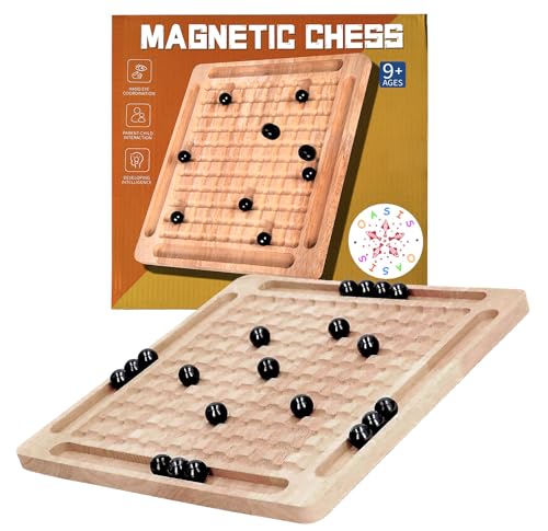 Oasis: Magnetic Induction Chess Game, Magnetisches Brett- und Strategiespiel aus hellem, hochwertigem Holz mit 20 magnetischen Kugeln. Lustiges Geschicklichkeitsspiel, fördert strategisches Denken. von Generisch