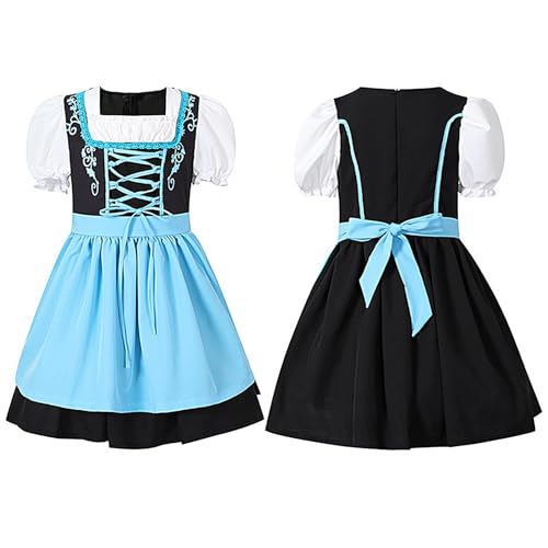 Oktoberfest Dirndl Kinder | Klassisches Dienstmädchen Kostüm | Deutsches Dirndl Drama Kleid | Kurzärmliges Bayerisches Karnevals Kostüm | Schickes Cosplay Kleid Für Mädchen Im Alter Von 6–12 Jahren von Generisch