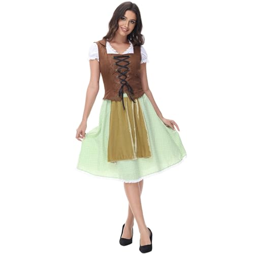 Oktoberfest-Dirndlkleid für Damen, Oktoberfest-Kleid-Set, deutsche bayerische Kleider, Biermädchen, bayerisches Kostüm, Dienstmädchen-Kostüm, Kleid, Oktoberfest, Halloween-Kostüme von Generisch