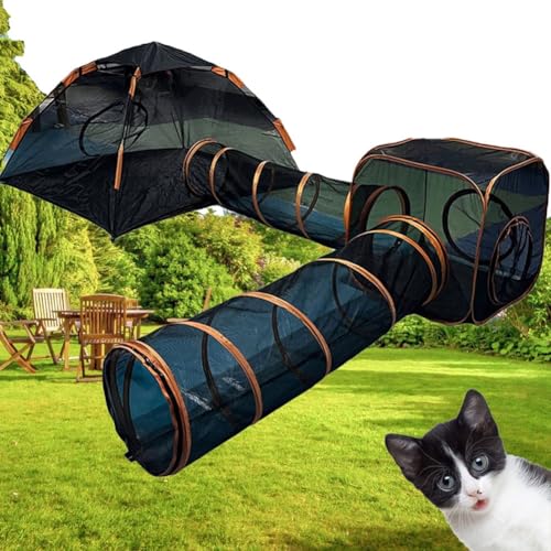 Outdoor Haustier Katzenzelt Tunnel Tragbares Pop Up Katzengehege Spielhaus für Katzen, Kaninchen, Frettchen - Faltbarer Netz-Laufstall für Kleintiere von Generisch