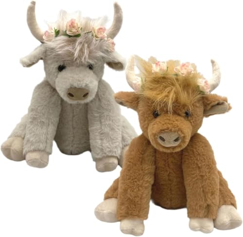 Outfany Highland Cow Plush Toy,2025 New Highland Cow Doll,Theorbi Highland Cow Plush Toy,Joints Can Move,Highland Cows Stuffed Animal Realistic Scottish Cow Plush Toy for Stress (Mixed With Flower) von Generisch