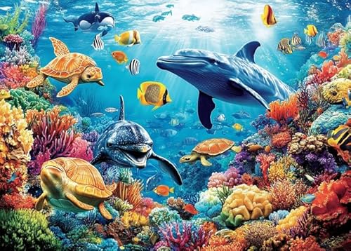 Ozean-Puzzle, 1000 Teile für Erwachsene, einzigartige, bunte Unterwasser-Szene, Fisch- und Meeresschildkröten-Puzzle, anspruchsvolles Puzzle, Meeresleben, Wandkunst, 50 x 75 cm, Einweihungsgeschenk von Generisch