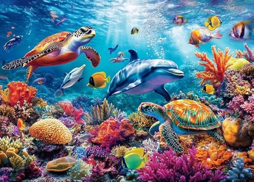 Ozean-Puzzle, 1000 Teile für Erwachsene, einzigartige, bunte Unterwasser-Szene, Fisch- und Meeresschildkröten-Puzzle, anspruchsvolles Puzzle, Meeresleben, Wandkunst, 50 x 75 cm, Einweihungsgeschenk von Generisch