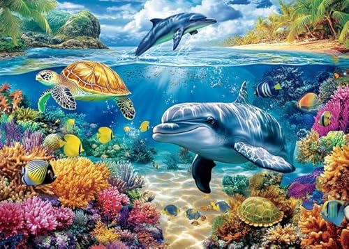 Ozean-Puzzle, 1000 Teile für Erwachsene, einzigartige, bunte Unterwasser-Szene, Fisch- und Meeresschildkröten-Puzzle, anspruchsvolles Puzzle, Meeresleben, Wandkunst, 50 x 75 cm, Einweihungsgeschenk von Generisch