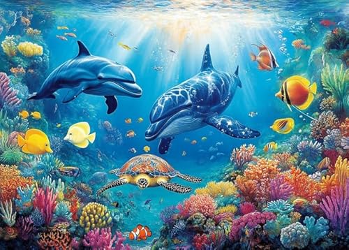 Ozean-Puzzle, 1000 Teile für Erwachsene, einzigartige, bunte Unterwasser-Szene, Fisch- und Meeresschildkröten-Puzzle, anspruchsvolles Puzzle, Meeresleben, Wandkunst, 50 x 75 cm, Einweihungsgeschenk von Generisch