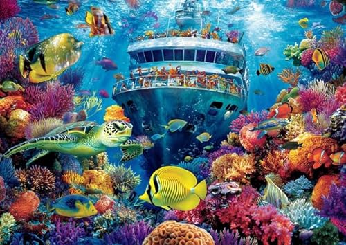 Ozean-Puzzle, 1000 Teile für Erwachsene, einzigartige, bunte Unterwasser-Szene, Fisch- und Meeresschildkröten-Puzzle, anspruchsvolles Puzzle, Meeresleben, Wandkunst, 50 x 75 cm, Einweihungsgeschenk von Generisch