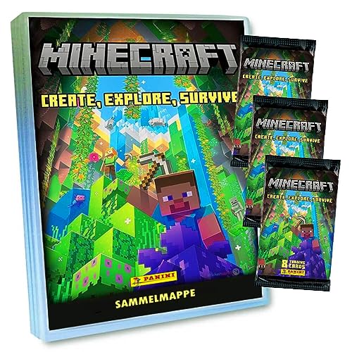 Panini Minecraft 3 Karten - Create Explore Survive Trading Cards (2023) - 1 Mappe + 3 Booster Sammelkarten von Generisch