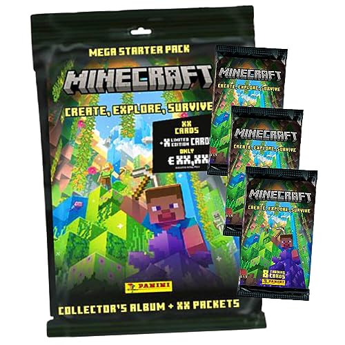 Panini Minecraft 3 Karten - Create Explore Survive Trading Cards (2023) - 1 Starter + 3 Booster Sammelkarten von Generisch