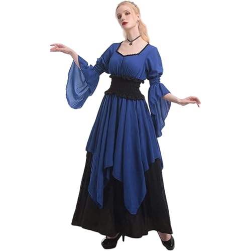 Partykleid für Damen, mittelalterliches Swing-Abendkleid, formelles Outfit, Satin, ausgestellte Ärmel, Vintage-Cosplay-Kostüme Halloween Kostüm Renaissance Kostüm Partykleid für Damen, mittelalterliches Swing-Abendkleid, formelles Outfit, Satin, ausgestellte Ärmel, Vintage-Cosplay-Kostüme Halloween Kostüm Renaissance Kostüm von Generisch