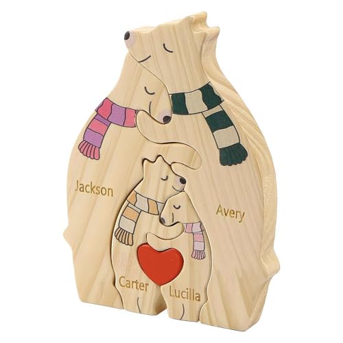 Personalisiertes Holz-Bär-Puzzle mit 2–6 Familiennamen, personalisiertes Puzzle, Aufschrift "We Are One", Weihnachts-Skulptur, Dekoration, Hauseinweihung, Geschenkideen von Generisch