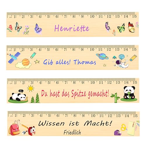 Personalisiertes Lineal -Geschenke zur Einschulung- Ideal für Kinder und Schulanfänger- Holzlineal mit Namen Und Motiven- für Jungen und Mädchen -15 cm Holz Lineal von Generisch