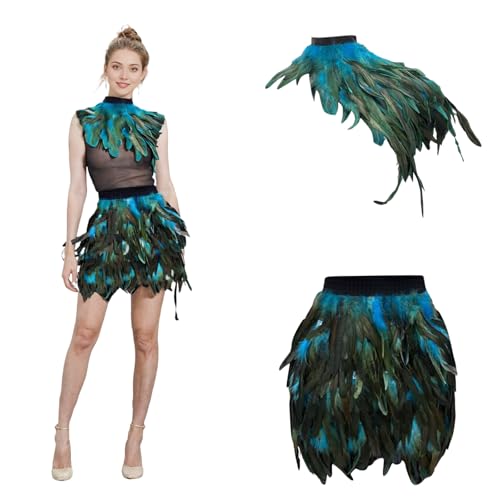 Pfauen Kostüm Damen, Blau Grün Pfau Tüllrock, Feder Cape, federboa Blau, Federn Kostüm, Karneval Pfau Rock für Halloween Karneval Cosplay von Generisch