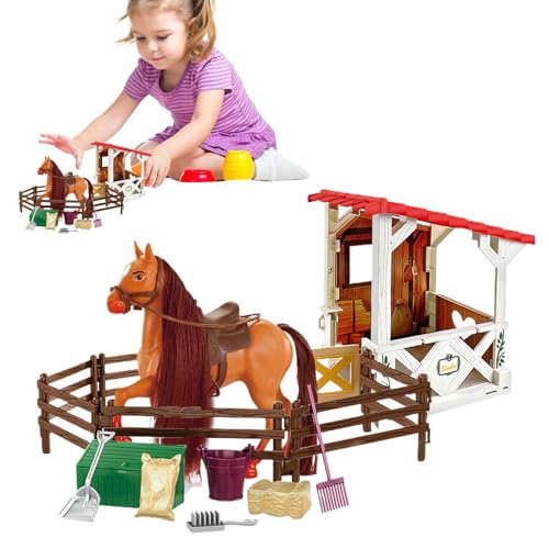 Pferdespielzeug-Set, Pferdestall-Spielset-Spielzeug - Abnehmbare Figur, Pferdespielzeug, Reitspielset,Horse Club Realistisches Bauernhoftierspielzeug für Kinder und von Generisch