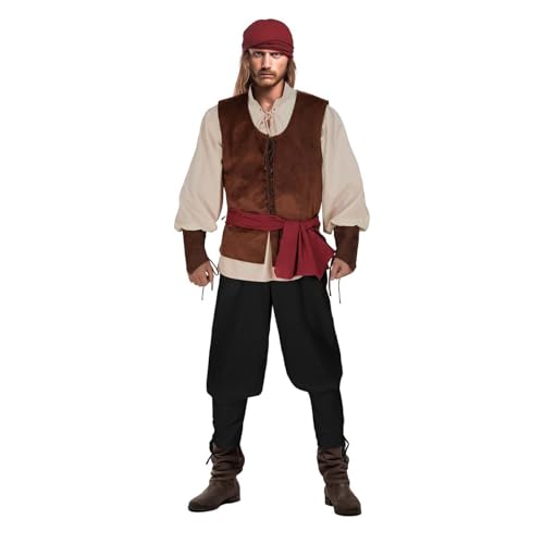 Piratenkostüm Herren Cosplay Halloween Piratenkostüm Kostüm Männer Große Größen Pirat Kostüm Kostüm Erwachsene Deluxe Kapitän Kostüm Piraten Kostüm Bunt von Generisch