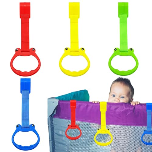 Playpen Pull Up Rings, 4pcs Safe Cartoon Handles, 9.06x3.54 Inches Enhances Eye Hand Coordination, Kids Playpen Accessories for Motor Skills Development von Generisch