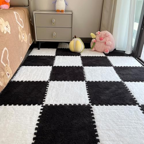 Plush Foam Interlocking Floor Mat, Square Interlocking Carpet Tiles, Puzzle Rug for Bedroom, Nursery, Kids Room, Playroom, 12x12x0.4 inches Cutable Design for Custom Fit von Generisch