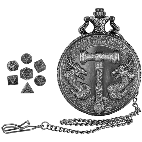 Pocket Watch Dice, Würfel Taschenuhr | Einzigartige polyedrische Drachen -Metall -Würfel mit Vintage Pocket Watch Shell Hülle | Gothic Rollen Spielen Brettspielzubehör für Erwachsene Kinder von Generisch