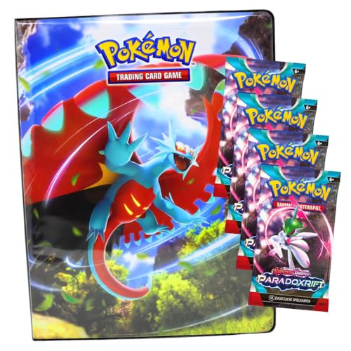 Pokemon Sammelkarten Karmesin & Purpur 4 - Paradox Rift Karten - Ultra Pro 9-Pocket Trading Cards Deutsch - 1 Mappe + 4 Booster von Generisch