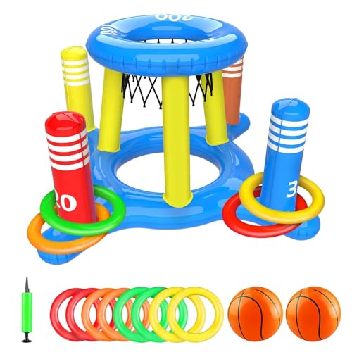 Pool Basketball Hoop - Aufblasbare Poolspiele | Basketballspiel | 2 In 1 Aufblasbare Spiele Schwimmende Reifen Mit 8 Wurfringen | Multifunktionales Spielzeug Im Freien Wasser Für Kinder Und Erwachsene Pool Basketball Hoop - Aufblasbare Poolspiele | Basketballspiel | 2 In 1 Aufblasbare Spiele Schwimmende Reifen Mit 8 Wurfringen | Multifunktionales Spielzeug Im Freien Wasser Für Kinder Und Erwachsene von Generisch
