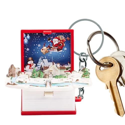 Pop-Up-Schlüsselanhänger – 5 X 4 X 2,6 Cm, Tragbarer Pop-Up-Weihnachtsbuch-Schlüsselanhänger | Niedlicher Buch-Schlüsselanhänger Für Kinder | Rucksack-Charm, Kreativer Weihnachtsbaumschmuck | 3D-Weihn von Generisch