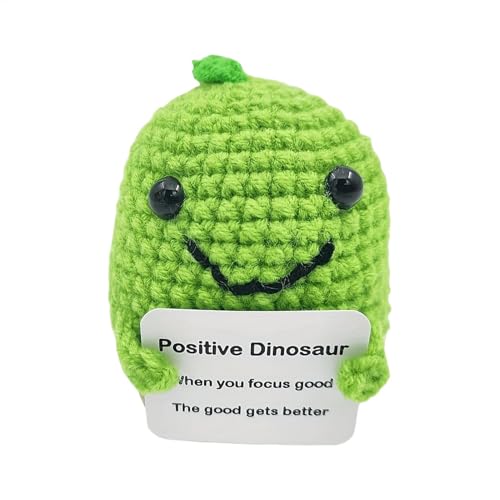 Positive Häkeltiere Dinosaurier,Positive Häkeltiere,Gehäkeltes Dinosaurierspielzeug mit Ermutigungskarte | Gestrickte Dinosaurier-Puppe zur emotionalen Unterstützung des Lebens, handgemachte, inspirie von Generisch