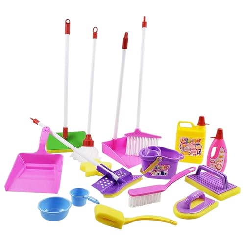 Pretend Cleaning Set - Kids Cleaning Toy Set | Cleaning Caddy Set Includes Spray, Sponge, Squeegee, Brush, Besen Mop Kehrschaufel | Spielhelfer Realistisches Housekeeping Set, Kinder Reinigungsset für von Generisch