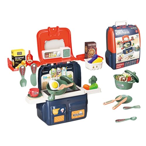 Pretend Kitchen Spielset | Realistisches Rucksack-Geschirr-Spielset für Kinder,Buntes, süßes Spielhauszubehör, tragbares Kinderspielset für Mädchen und von Generisch