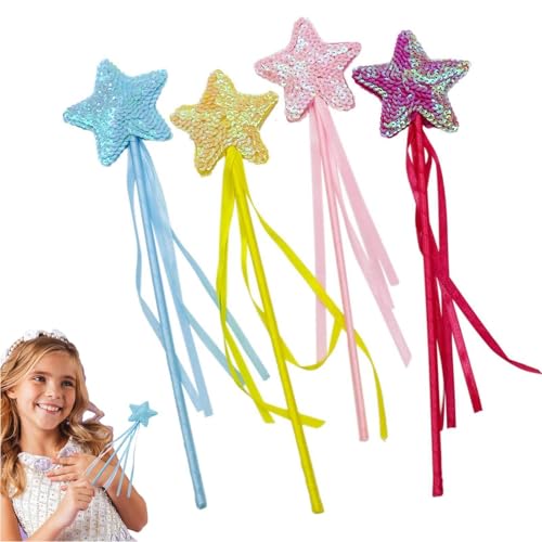 Prinzessin -Zauberstäbe für kleine Mädchen, Kinderstäbchen für Kinder,4X Glitter Kids Spielzeug mit glänzenden Pailletten, Soft Ribbons - Kleiderstabsets für Cosplay-Aktivitäten von Generisch