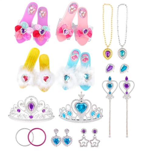 Prinzessinnen-Schuhe – Spielschuhe und Schmuck-Zubehör-Sets, Prinzessinnen-Spielzeug mit Prinzessinnenkrone | Prinzessinnen-Verkleidungsschuhe – Mädchen Prinzessin Spielzeug Kostüm von Generisch