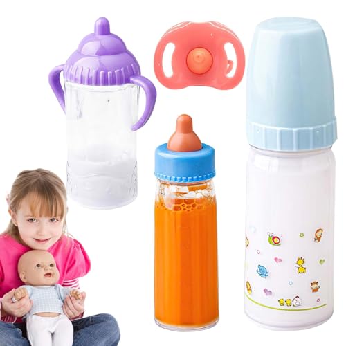 Puppe Stillflasche, 3 Stück Milch-Stillflasche, magische Babyflasche, Verschwindende Milch- und Saftflaschen, Puppen-Fütterungsspielzeug-Set mit Schnuller von Generisch