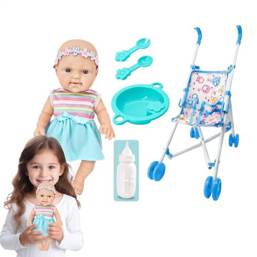 Puppe mit Kinderwagen, Puppenwagen-Set,Kinderpuppen-Kinderwagenspielzeug für Kleinkinder - 10-Zoll-Puppen-Spielset, Kinderwagen-Spielzeug für Kinder, spielen Kinderwagen, Kleinkinder, Mädchen, ab 3 Ja von Generisch