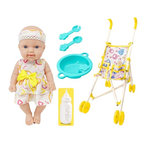 Puppe mit Kinderwagen, Puppenwagen-Set | Esszimmerstuhl für Kleinkinder, Puppenzubehör für Kinder | 10-Zoll-Puppen-Rollenspielset mit Kinderwagenzubehör, weiche Puppen für Mädchen ab 3 Jahren, Kinder, von Generisch