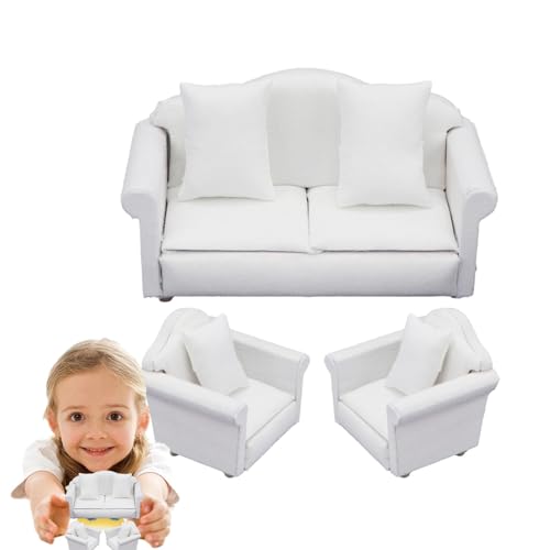 Puppen-Couch – Puppenmöbel im Maßstab 1/12 | Miniatur-Sofa Puppenhaus-Zubehör Wohnzimmermöbel Pretend Play Toys von Generisch