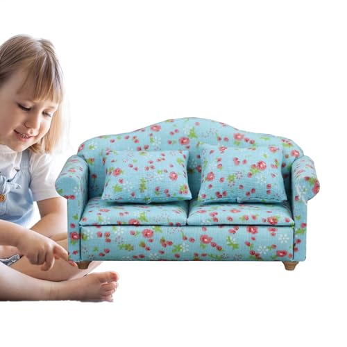 Puppencouch, Miniaturcouch | Kleines Sofa,Moderne Puppenhausmöbel-Couch im Maßstab 1:12, Miniatursofa mit Kissen für das Wohnzimmer von Generisch