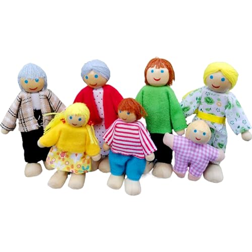 Puppenhaus Puppen, 7 Stück Puppenhaus Familie, Figuren Puppen Spielset, Puppenhaus Figuren, Puppenhaus Puppenfamilie, Puppen Familie Set, für Puppenhaus Zubehör Geschenk von Generisch