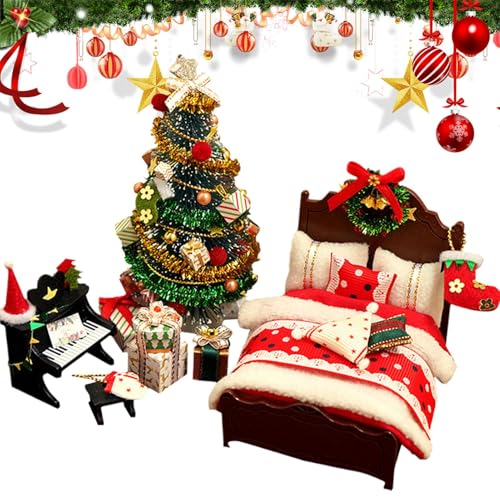 Puppenhaus Zubehör und Möbel Weihnachten,Miniatur-Bastelset für Baum Bett und Klavier | Weihnachtsmöbel Dekoration,Für Kinder Erwachsene Holiday Winter Zuhause Wohnzimmer Dekoration Puppenhaus Zubehör und Möbel Weihnachten,Miniatur-Bastelset für Baum Bett und Klavier | Weihnachtsmöbel Dekoration,Für Kinder Erwachsene Holiday Winter Zuhause Wohnzimmer Dekoration von Generisch