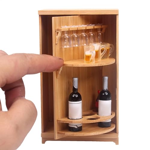 Puppenmöbel-Weinschrank, Miniatur-Puppenhaus-Weinset,Raumdekor Miniaturmöbel - Weinschrank mit Weinflaschen und Gläsern, Puppenhausmöbel, Rollenspiele, Puppenhauszubehör von Generisch