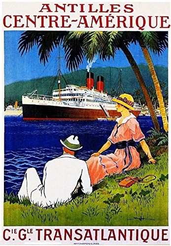 Puzzle 1000 Teile 1920er Antillen Transatlantiqu e Ocean Liner Reise Werbung Druck Wandkunst Holzpuzzle Spielzeug Spiele für Erwachsene Kinder Kinder Jugendliche Geschenk von Generisch