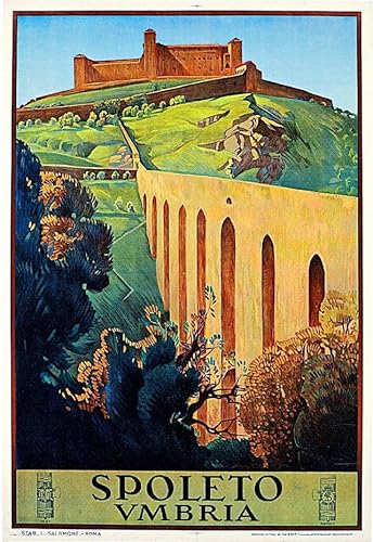 Puzzle 1000 Teile 1927 Spoleto Umbrien Italien Rom Italienische Kunst Reise Werbung Druck Wandkunst Holzpuzzle Spielzeug Spiele für Erwachsene Kinder Kinder Jugendliche Geschenk von Generisch