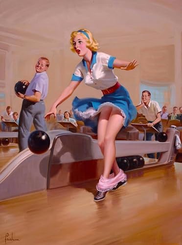 Puzzle 1000 Teile 1940er Pin-Up Girl Bowling a Strike Bild Druck Vintage Pin Up Wandkunst Holzpuzzle Spielzeug Spiele für Erwachsene Kinder Kinder Jugendliche Geschenk von Generisch